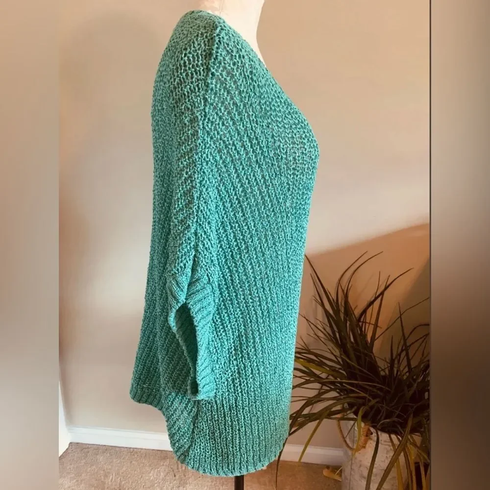 TOMMY BAHAMA Size M Aqua Green Short Sleeve Open Knit Pullover Sweater